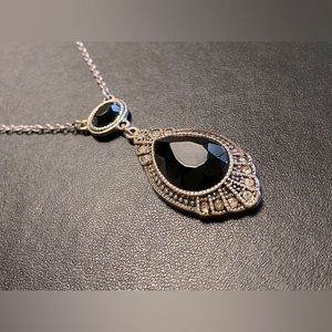 Vintage Black Onyx and Silver Tone NRT necklace